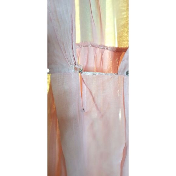R&K Original 50s Pale Pink Sheer Gauze Cotton Chelsea Collar Pearl Button Smock - Picture 6 of 12